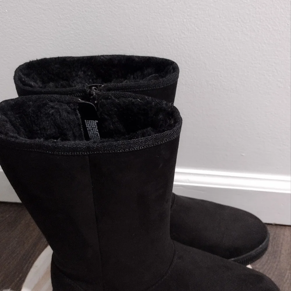 Girls Hannah Zipper Suede Faux Shearling Style Boots - Cat & Jack Black